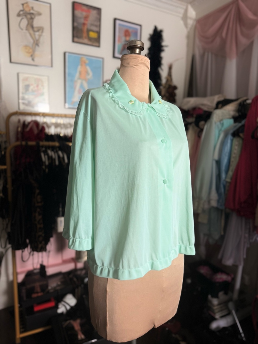 Vintage Sans Souci Mint Green Bed Jacket